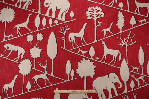 Sample of Braemore Jungle Walk Printed Cotton Drapery Fabric in Cardinal 