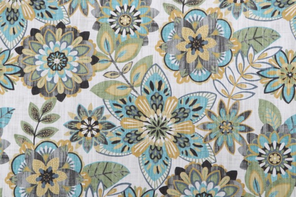 Richloom Tropical Flora Printed Cotton Drapery Fabric in Lagoon 