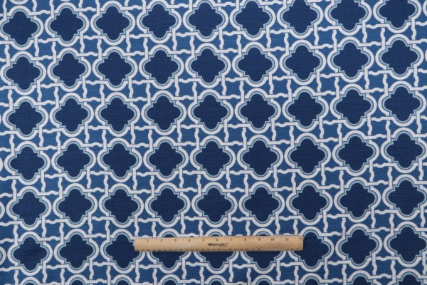 Mill Creek Trellis Printed Cotton Drapery Fabric in Blue 