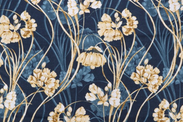 Stof France Mucha Printed Cotton Drapery Fabric in Bleu 
