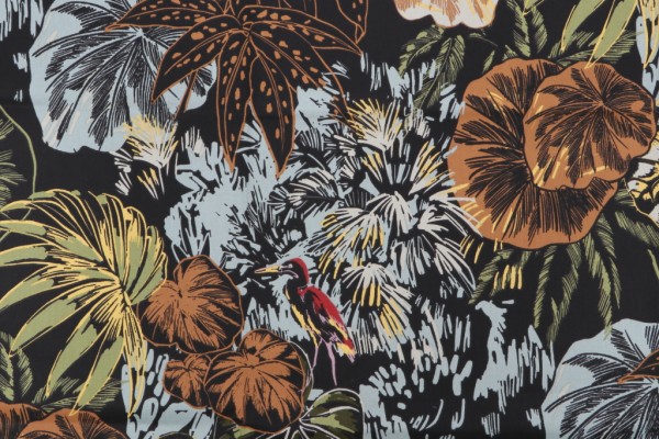 Stof France Pretoria Printed Cotton Drapery Fabric in Brun 
