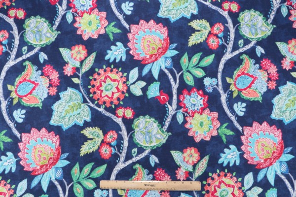 Click for Hamilton Elder Printed Cotton Drapery Fabric in Navy  Hamilton Elder Printed Cotton Drapery Fabric in Navy