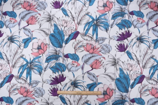 Stof France Rainette Printed Cotton Drapery Fabric in Bleu 