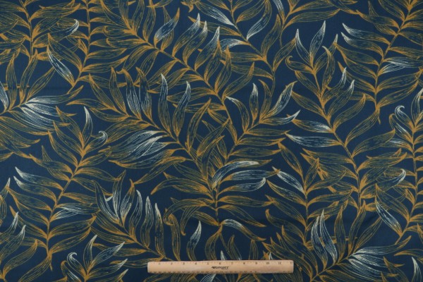 Stof France Laugula Printed Cotton Twill Drapery Fabric in Canard 