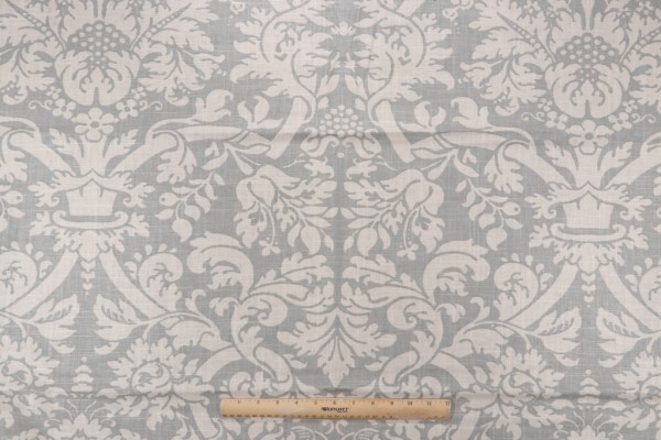 Thibaut Residence Damask F91349 Printed Linen Blend Drapery Fabric in Slate Blue