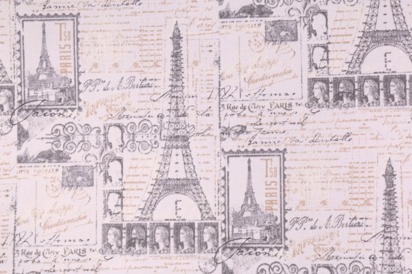 Amour Printed Cotton Toile Drapery Fabric in Putty