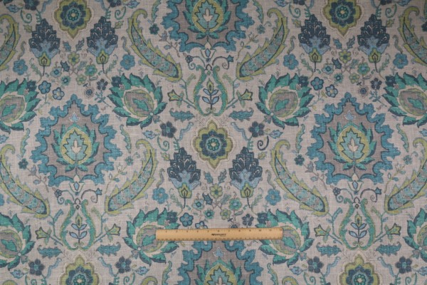 Covington Bursa Printed Linen Blend Drapery Fabric in Aquamarine 521