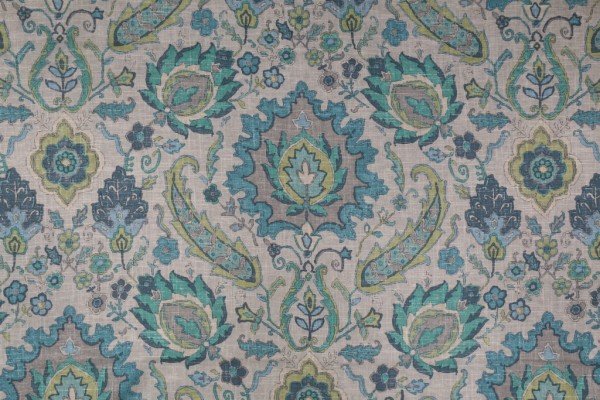 Covington Bursa Printed Linen Blend Drapery Fabric in Aquamarine 521