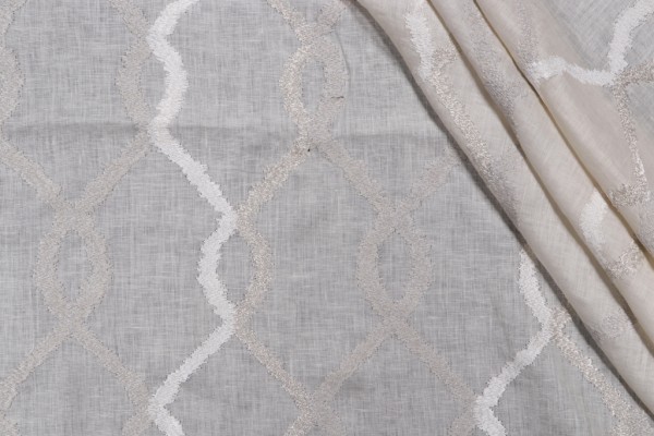 Trellis Embroidered Sheer Drapery Fabric in Natural