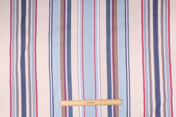 Onyx Age 768 Woven Stripe Decorator Fabric in White Blue Red