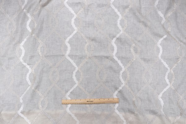Trellis Embroidered Sheer Drapery Fabric in Natural