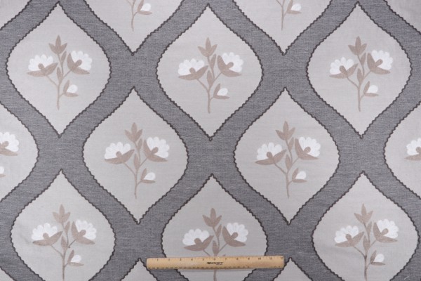 Hamilton Boden Embroidered Drapery Fabric in Silver 