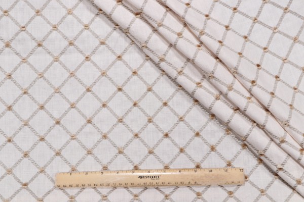Precision Embroidered Drapery Fabric in Linen