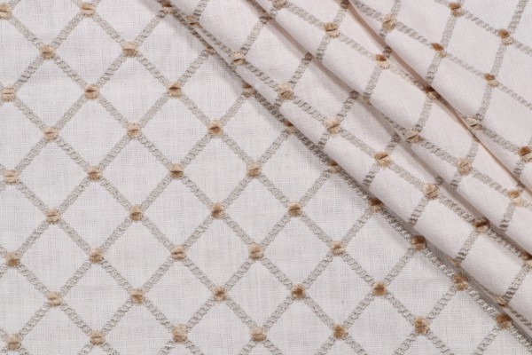 Precision Embroidered Drapery Fabric in Linen