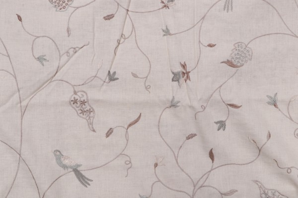 Floral Embroidered Drapery Fabric in Spa