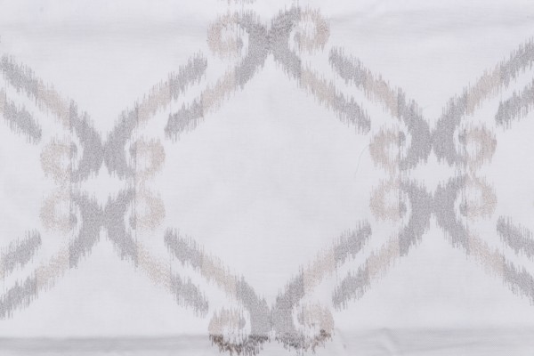 Ikat Scroll Embroidered Drapery Fabric in Grey