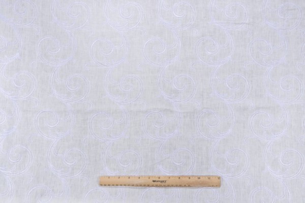 Scrollwork Embroidered Drapery Fabric in Ice