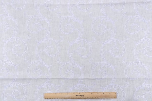 Scrollwork Embroidered Drapery Fabric in Ice