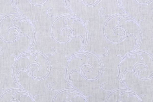 Scrollwork Embroidered Drapery Fabric in Ice
