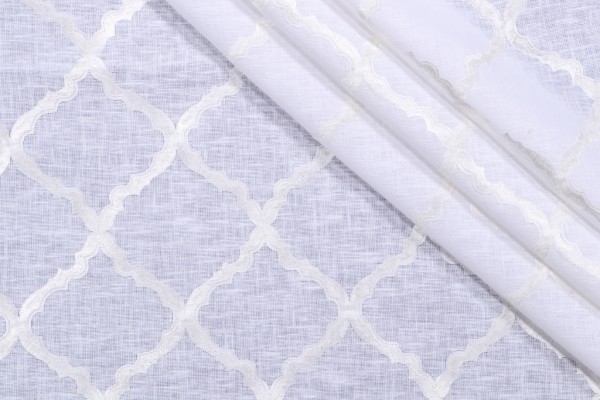 Anka Sheer Embroidered Drapery Fabric in Snow