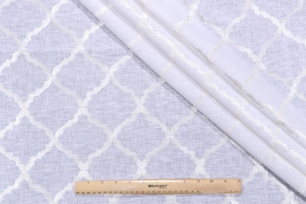 Anka Sheer Embroidered Drapery Fabric in Snow