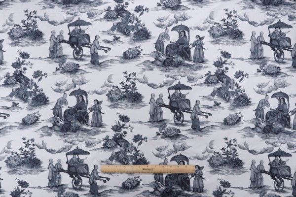 Hamilton Masako Printed Silk Drapery Fabric in Midnight 