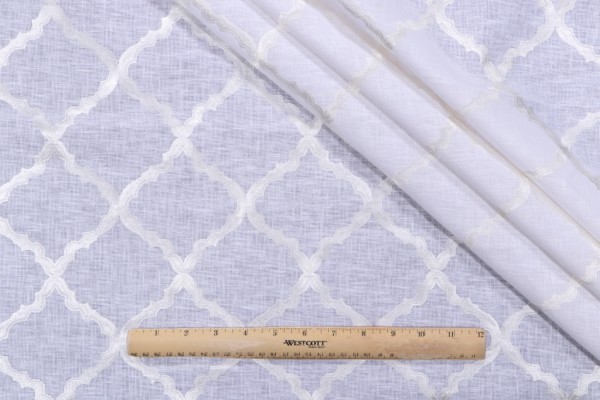 Davis Sheer Embroidered Drapery Fabric in Snowflake
