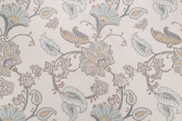 Laura & Kiran Ajanta Hand-Printed Cotton Drapery Fabric in Tan/Aqua