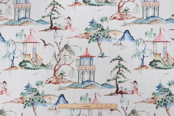 Hamilton Okayama Printed Cotton Drapery Fabric in Flax 