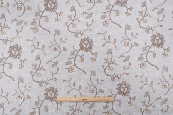 Floral Embroidered Drapery Fabric in Neutral