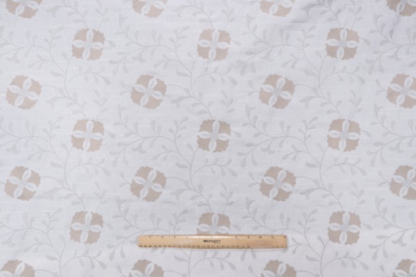 Diwan Embroidered Drapery Fabric in Stone