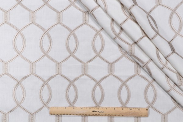 Hourglass Embroidered Drapery Fabric in Snow