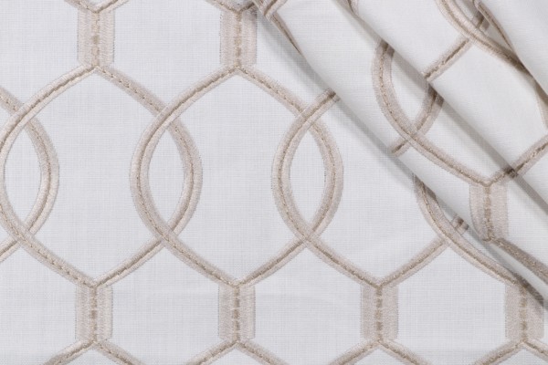 Hourglass Embroidered Drapery Fabric in Snow