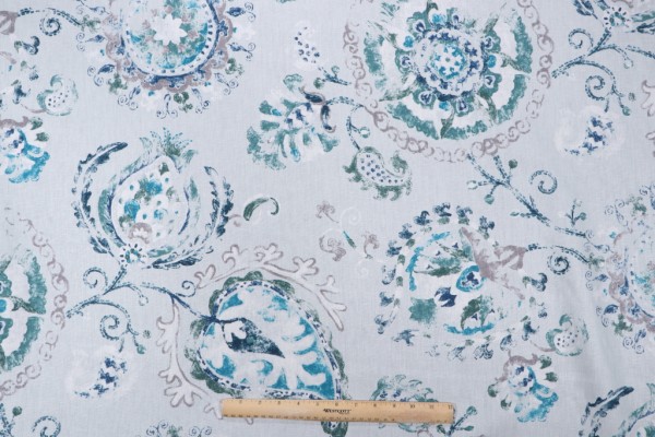 1 Yard Kaufmann Junoon Printed Linen Drapery Fabric in Azure