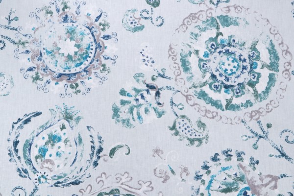 1 Yard Kaufmann Junoon Printed Linen Drapery Fabric in Azure
