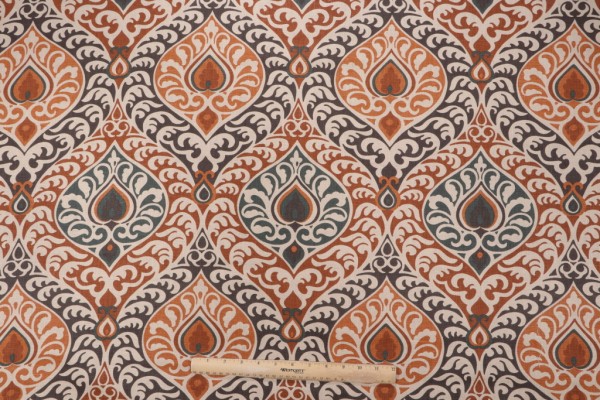 Jade Damask Printed Drapery Fabric in Spice