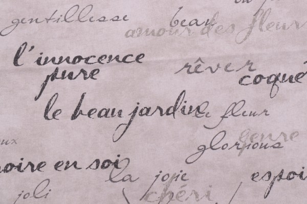 Waverly Script Printed Cotton Drapery Fabric in Grey