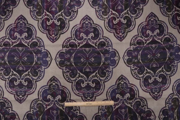 Simone Printed Linen Drapery Fabric in Aubergine