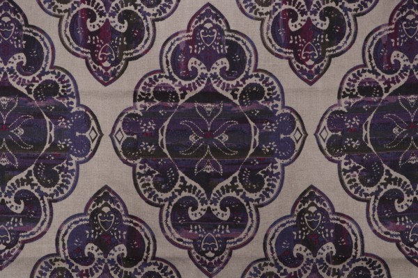 Simone Printed Linen Drapery Fabric in Aubergine