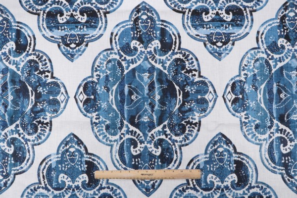 1 Yard Simone Printed Linen Drapery Fabric in Indigo