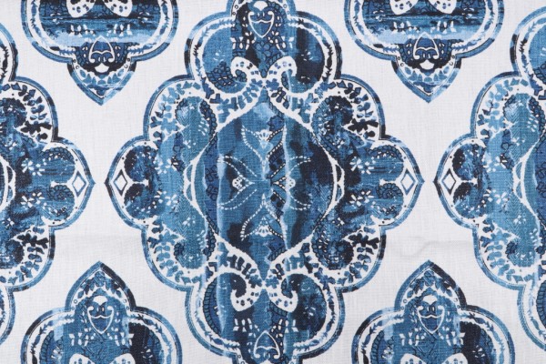 1 Yard Simone Printed Linen Drapery Fabric in Indigo