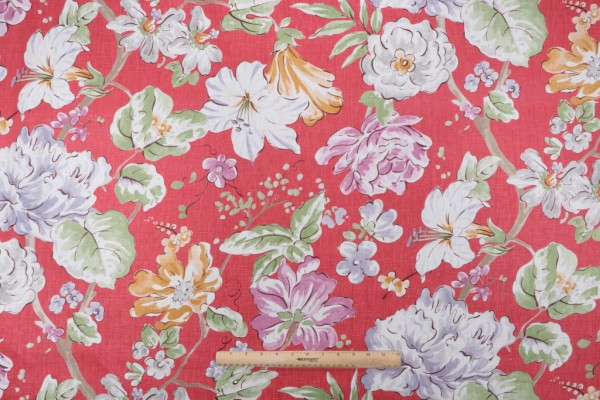 Kaufmann Le Jardin Printed Linen Drapery Fabric in Poppy