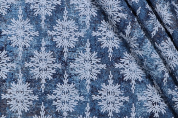 Sample of PK Lifestyles Asterisk Printed & Embroidered Cotton Drapery Fabric in Indigo 