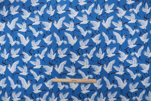Novogratz Block Cranes Printed Polyester Outdoor Fabric in Cobalt 