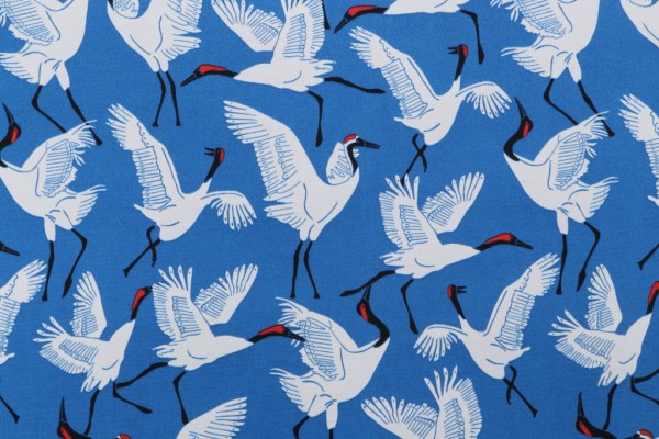Novogratz Block Cranes Printed Polyester Outdoor Fabric in Cobalt 