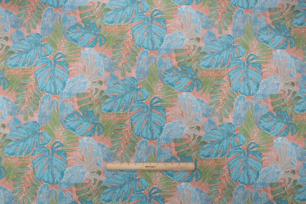 Tommy Bahama Batik Leaves Printed Polyester Outdoor Fabric in Mango 
