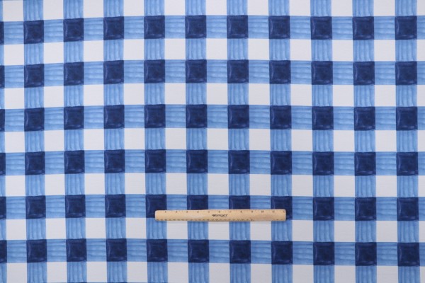 PK Lifestyles Painterly Plaid Printed Polyester Outdoor Fabric in Sky 