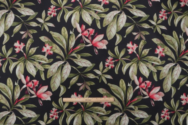 PK Lifestyles Orchid Valley Printed Polyester Outdoor Fabric in Ebony 