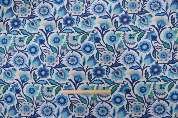 PK Lifestyles Fiesta Floral Printed Polyester Outdoor Fabric in Azure 