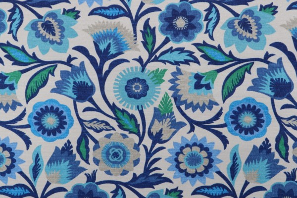 PK Lifestyles Fiesta Floral Printed Polyester Outdoor Fabric in Azure 